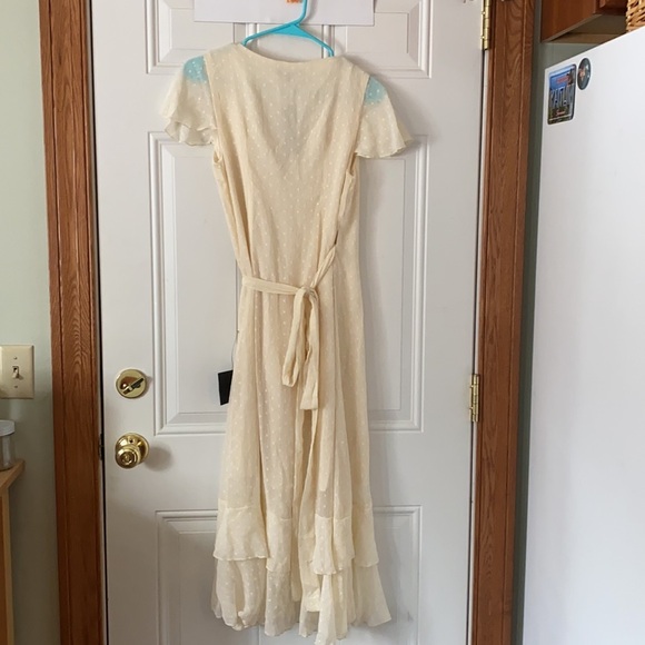 Wrapped Up In Your Love Cream Dotted Ruffled Wrap Midi Dress Wedding Bride - Picture 8 of 9